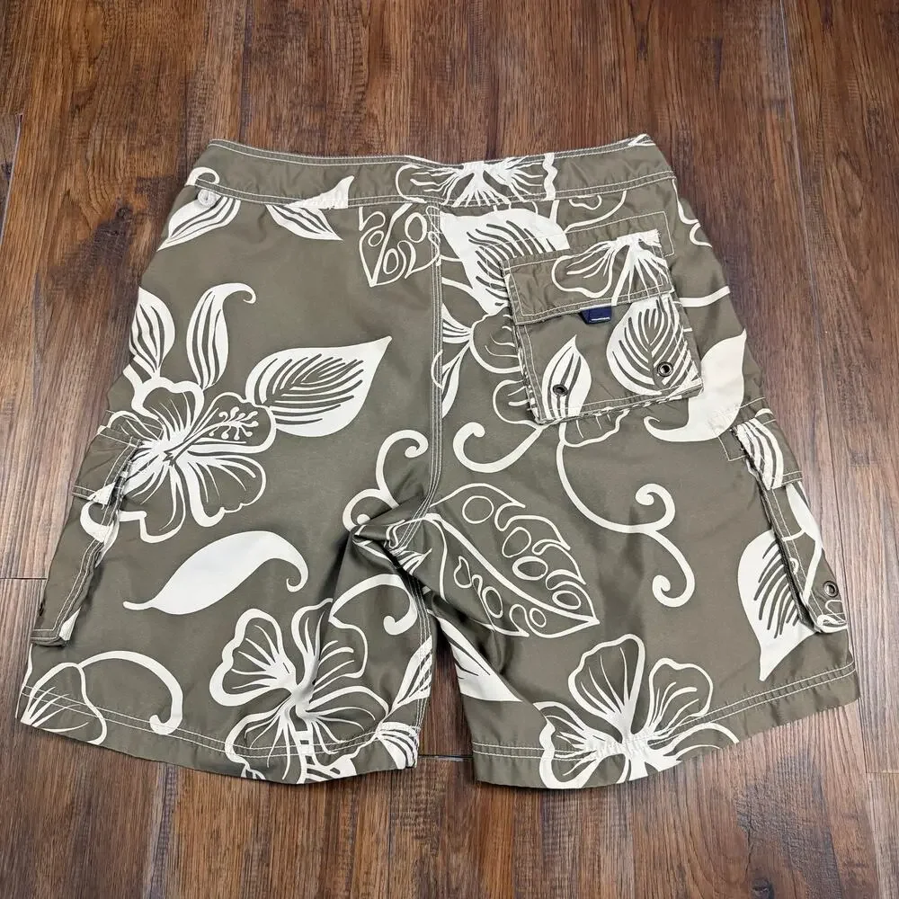 J. Crew Original Swimwear size 34 swim board shorts green cream tropical floral
